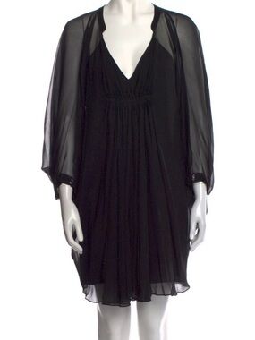 Diane Von Furstenberg Black V-Neck Long Sleeve m Dress 100% silk
